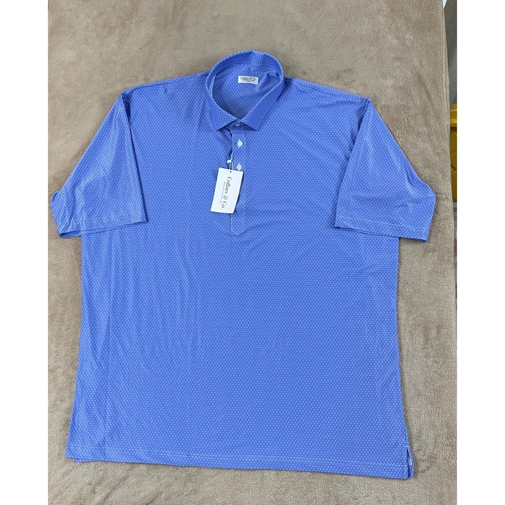 Collars & Co Featherweight Relaxed Polo Shirt Men's 3XL Blue Geometric Dress NEW